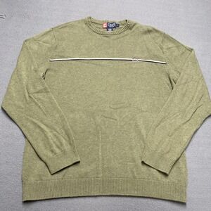 Chaps Sweater Mens Medium‎ Green Cotton Crewneck Chest Stripe Knit Pullover